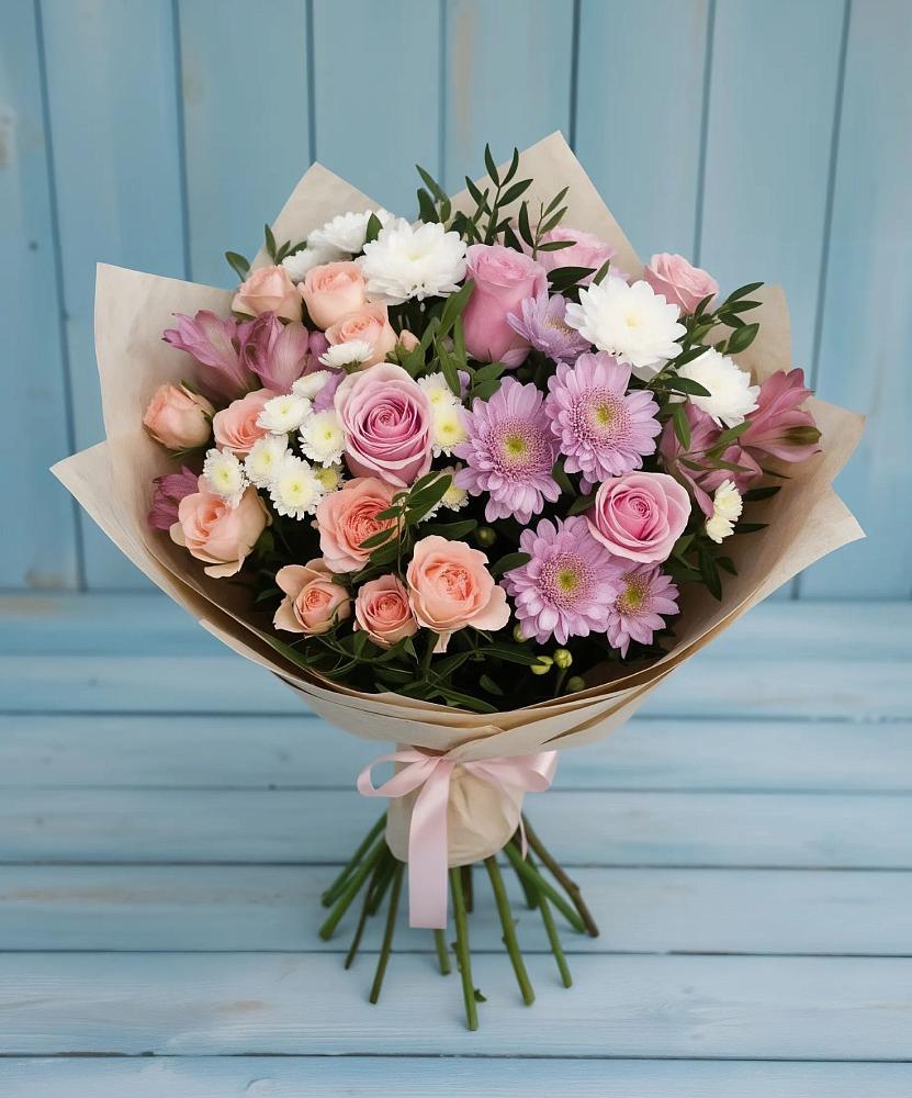 Букет цветов из: Хризантемы, Розы и Альстромерии в Малые Вязёмы