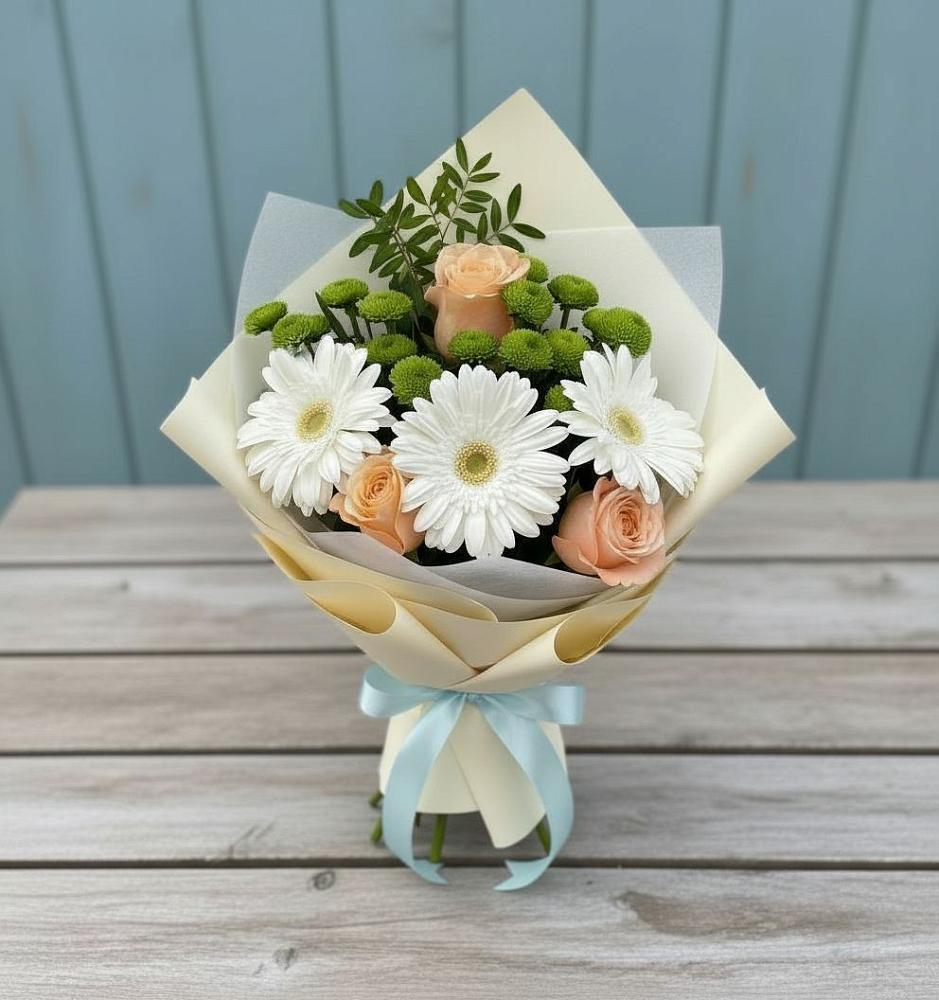 Букет цветов из: Герберы, Розы и Хризантемы в Малые Вязёмы