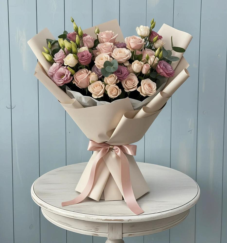 Букет цветов из: Розы и Лизиантусы в Малые Вязёмы